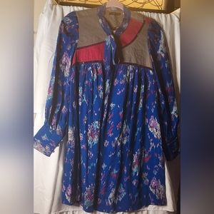 LUX Vintage Urban Outfitters Blue 100% Silk Artist Dress